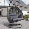 Deluxe Swing Chair Outdoor Furniture PE Rattan Wicker Hanging Hammock with Stand, Cushioned Loveseat Chaise Lounger, Perfect for Patio, Garden, Porch, Backyard, House, Indoor Decor (CHARCOAL)