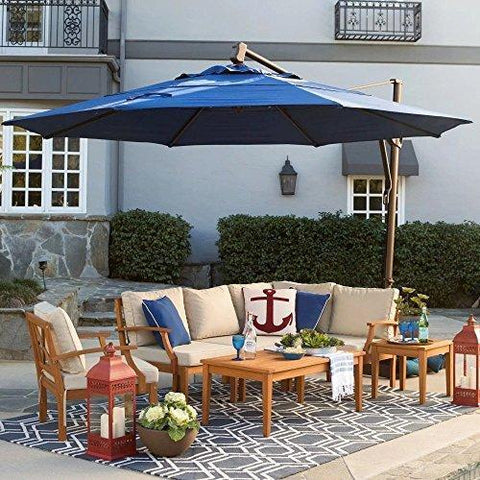 Image of Patio - Umbrella Outdoor, Round, Crank Lift, Adjustable Auto Tilt. Best Sun Uv Protection for Garden, Patio, Lawn, Beach, Pool. Offset Design, Rotating Canopy with Double Wind Vent 13' (Sand)