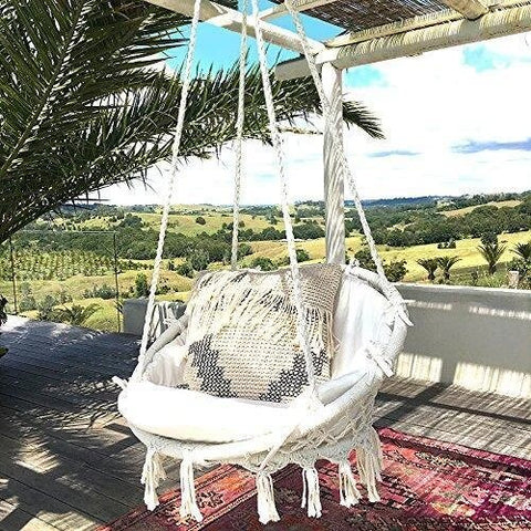 Image of Sonyabecca Hammock Chair Macrame Swing 265 Pound Capacity Handmade Knitted Hanging Swing Chair for Indoor/Outdoor Home Patio Deck Yard Garden Reading Leisure Lounging