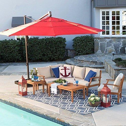 Image of Patio-Umbrella Outdoor, Round, Crank Lift, Adjustable Auto Tilt. Best Sun Uv Protection For Garden, Patio, Lawn, Beach, Pool. Offset Design, Rotating Canopy With Tilt, Base, Double Wind Vent 13'