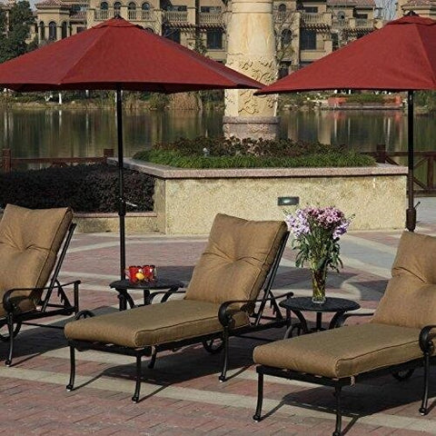 Image of Darlee Santa Anita 7 Piece Cast Aluminum Patio Chaise Lounge Set With Paprika Umbrellas