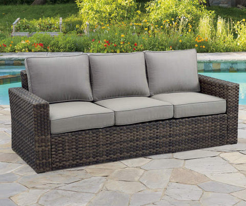 Image of Broyhill Eagle Brooke All-Weather Wicker Cushioned Patio Sofa