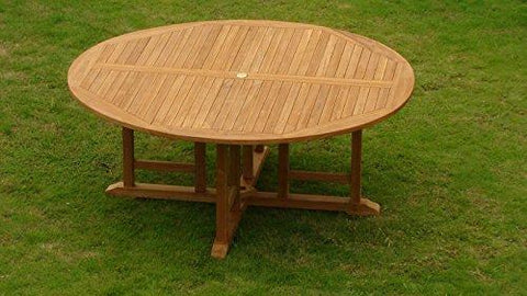 Image of 7 Seats 8 Pcs Grade-A Teak Wood Dining Set: 72" Round Table And 7 Vellore Stacking Arm Chairs #WHDSVL35