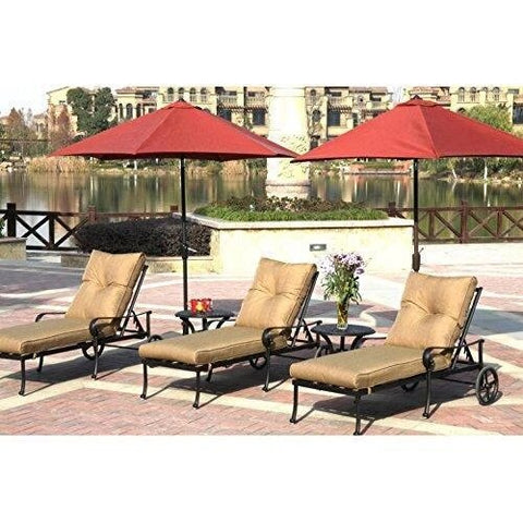 Image of Darlee Santa Anita 7 Piece Cast Aluminum Patio Chaise Lounge Set With Paprika Umbrellas