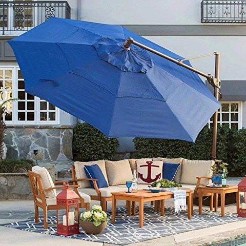 Image of Patio - Umbrella Outdoor, Round, Crank Lift, Adjustable Auto Tilt. Best Sun Uv Protection for Garden, Patio, Lawn, Beach, Pool. Offset Design, Rotating Canopy with Double Wind Vent 13' (Sand)