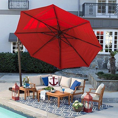 Image of Patio-Umbrella Outdoor, Round, Crank Lift, Adjustable Auto Tilt. Best Sun Uv Protection For Garden, Patio, Lawn, Beach, Pool. Offset Design, Rotating Canopy With Tilt, Base, Double Wind Vent 13'