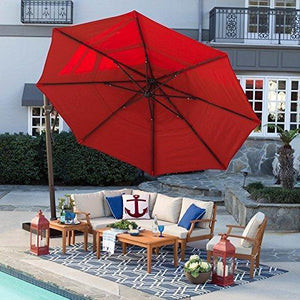 Patio-Umbrella Outdoor, Round, Crank Lift, Adjustable Auto Tilt. Best Sun Uv Protection For Garden, Patio, Lawn, Beach, Pool. Offset Design, Rotating Canopy With Tilt, Base, Double Wind Vent 13'