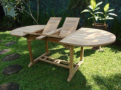 Image of Windsor's Premium Grade A Teak Buckingham 82"x39" Oval Double Extension Table w/ 6 Reclining 5-Position folding Chairs, 5 Yr Wrnty, World's Best Outdoor Furniture! Teak Lasts A Lifetime!