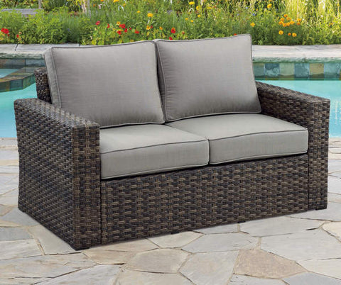 Image of Broyhill Eagle Brooke All-Weather Wicker Cushioned Patio Loveseat