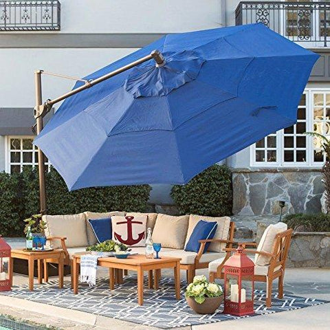 Image of Patio-Umbrella Outdoor, Round, Crank Lift, Adjustable Auto Tilt. Best Sun Uv Protection For Garden, Patio, Lawn, Beach, Pool. Offset Design, Rotating Canopy With Tilt, Base, Double Wind Vent 13'