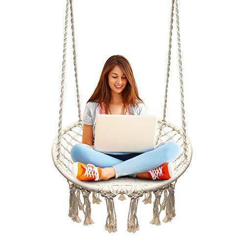 Image of Sonyabecca Hammock Chair Macrame Swing 265 Pound Capacity Handmade Knitted Hanging Swing Chair for Indoor/Outdoor Home Patio Deck Yard Garden Reading Leisure Lounging