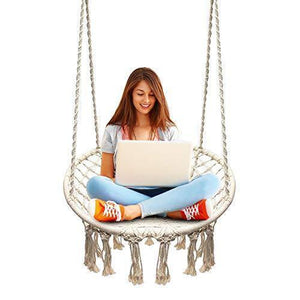 Sonyabecca Hammock Chair Macrame Swing 265 Pound Capacity Handmade Knitted Hanging Swing Chair for Indoor/Outdoor Home Patio Deck Yard Garden Reading Leisure Lounging