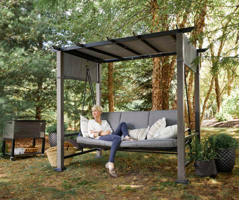 Image of Broyhill  Patio Pergola Cushioned Daybed 3-Person Swing