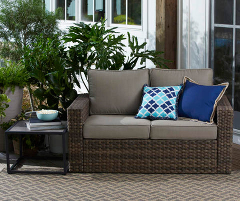 Image of Broyhill Eagle Brooke All-Weather Wicker Cushioned Patio Loveseat