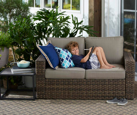 Image of Broyhill Eagle Brooke All-Weather Wicker Cushioned Patio Loveseat