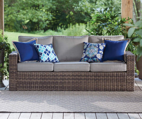 Image of Broyhill Eagle Brooke All-Weather Wicker Cushioned Patio Sofa