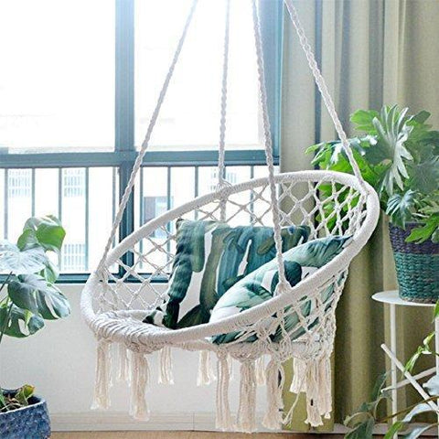 Image of Sonyabecca Hammock Chair Macrame Swing 265 Pound Capacity Handmade Knitted Hanging Swing Chair for Indoor/Outdoor Home Patio Deck Yard Garden Reading Leisure Lounging