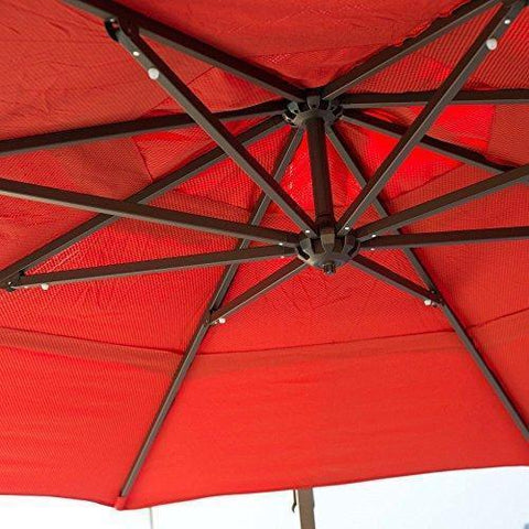 Image of Patio-Umbrella Outdoor, Round, Crank Lift, Adjustable Auto Tilt. Best Sun Uv Protection For Garden, Patio, Lawn, Beach, Pool. Offset Design, Rotating Canopy With Tilt, Base, Double Wind Vent 13'