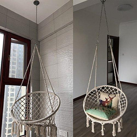 Image of Sonyabecca Hammock Chair Macrame Swing 265 Pound Capacity Handmade Knitted Hanging Swing Chair for Indoor/Outdoor Home Patio Deck Yard Garden Reading Leisure Lounging