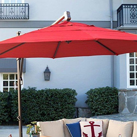 Image of Patio-Umbrella Outdoor, Round, Crank Lift, Adjustable Auto Tilt. Best Sun Uv Protection For Garden, Patio, Lawn, Beach, Pool. Offset Design, Rotating Canopy With Tilt, Base, Double Wind Vent 13'