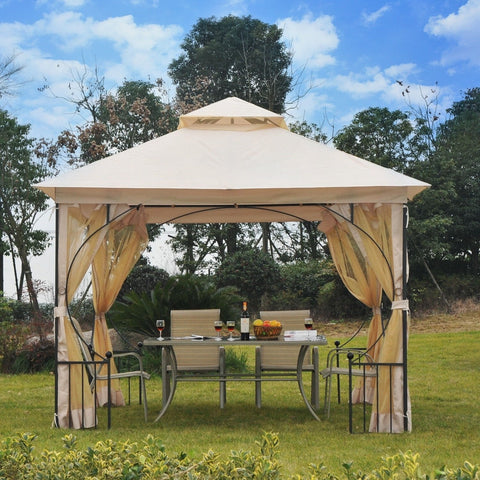 Image of Outsunny Gazebo Canopy with Mesh Netting Walls & Roof Resistant to UV Rays