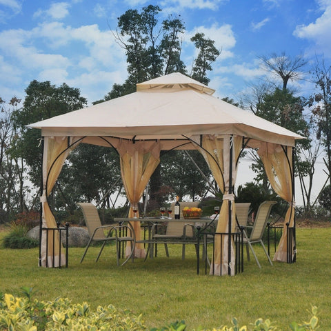 Image of Outsunny Gazebo Canopy with Mesh Netting Walls & Roof Resistant to UV Rays