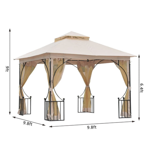 Image of Outsunny Gazebo Canopy with Mesh Netting Walls & Roof Resistant to UV Rays