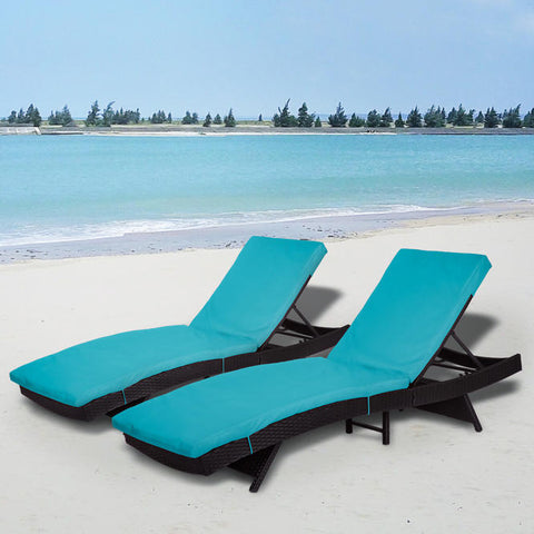 Image of Kinbor 2 PCs Outdoor Adjustable Chaise Lounge Chair All-weather PE Rattan Wicker Pool Chaise Lounge Chair Furniture w/Cushions