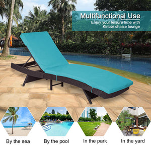 Kinbor 2 PCs Outdoor Adjustable Chaise Lounge Chair All-weather PE Rattan Wicker Pool Chaise Lounge Chair Furniture w/Cushions