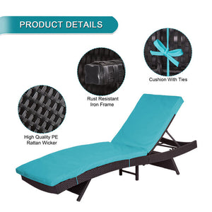 Kinbor 2 PCs Outdoor Adjustable Chaise Lounge Chair All-weather PE Rattan Wicker Pool Chaise Lounge Chair Furniture w/Cushions